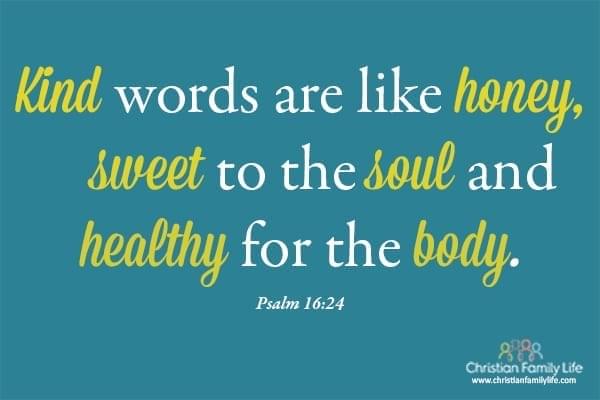 kind words are like honey, sweet to the soul and healthy for the body psalm 16:24